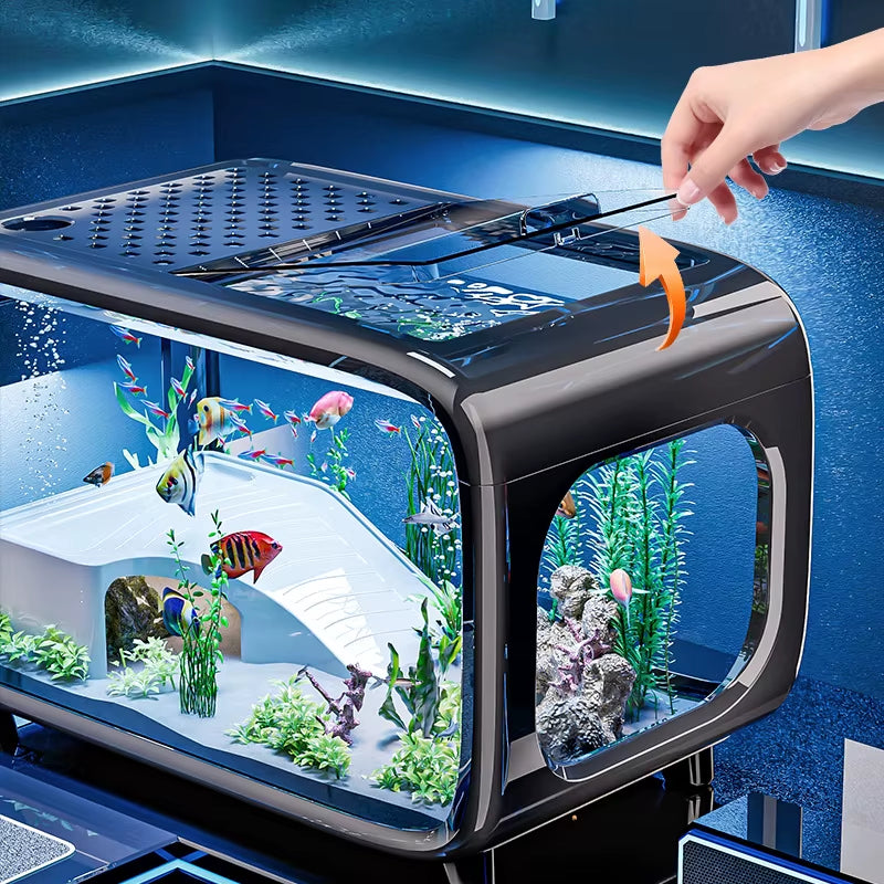 Light Luxury Fish Tank Simple Advanced with Cover Transparent Living Room Ecological Tank Decorative Furniture Aquarium Supplies
