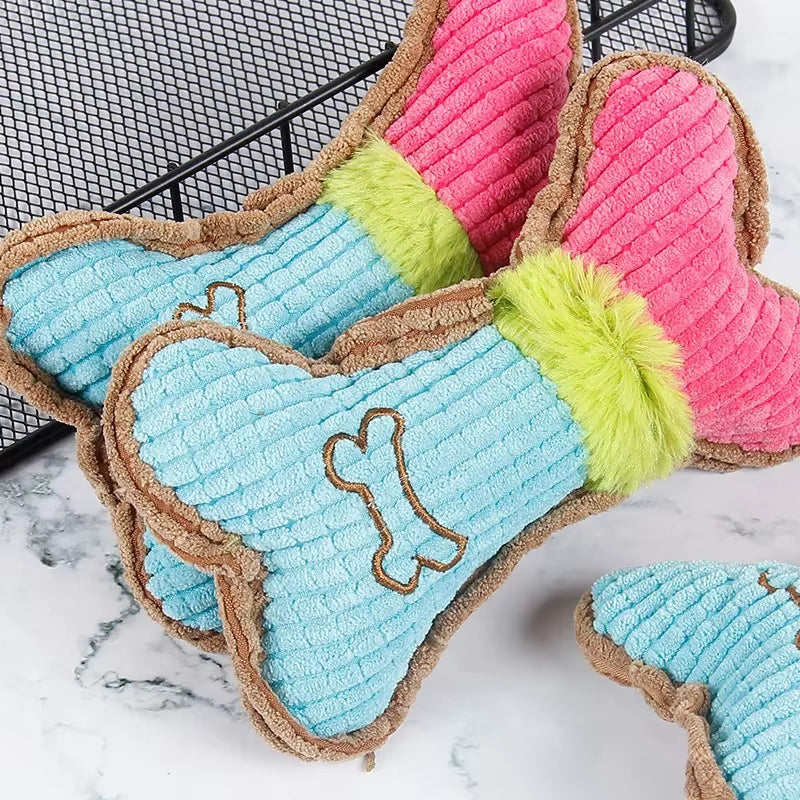 1Pc Dog Squeaky Toys, Bones Plush Dogs Chew Toy for Small Medium Breed Puppy Aggressive Chewer Pets Puppy Playing Cleaning Teeth