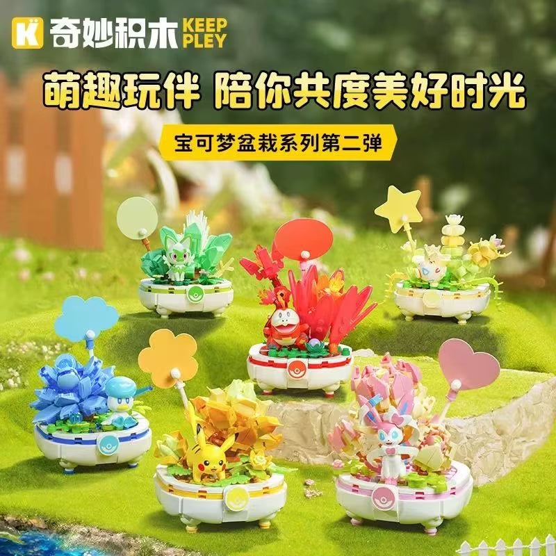 New Original Pokemon Anime Figure Model Pikachu Sylveon Togepi Building Block Toys Home Decoration Plant Potted Flower Brick Toy