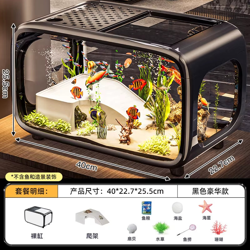 Light Luxury Fish Tank Simple Advanced with Cover Transparent Living Room Ecological Tank Decorative Furniture Aquarium Supplies