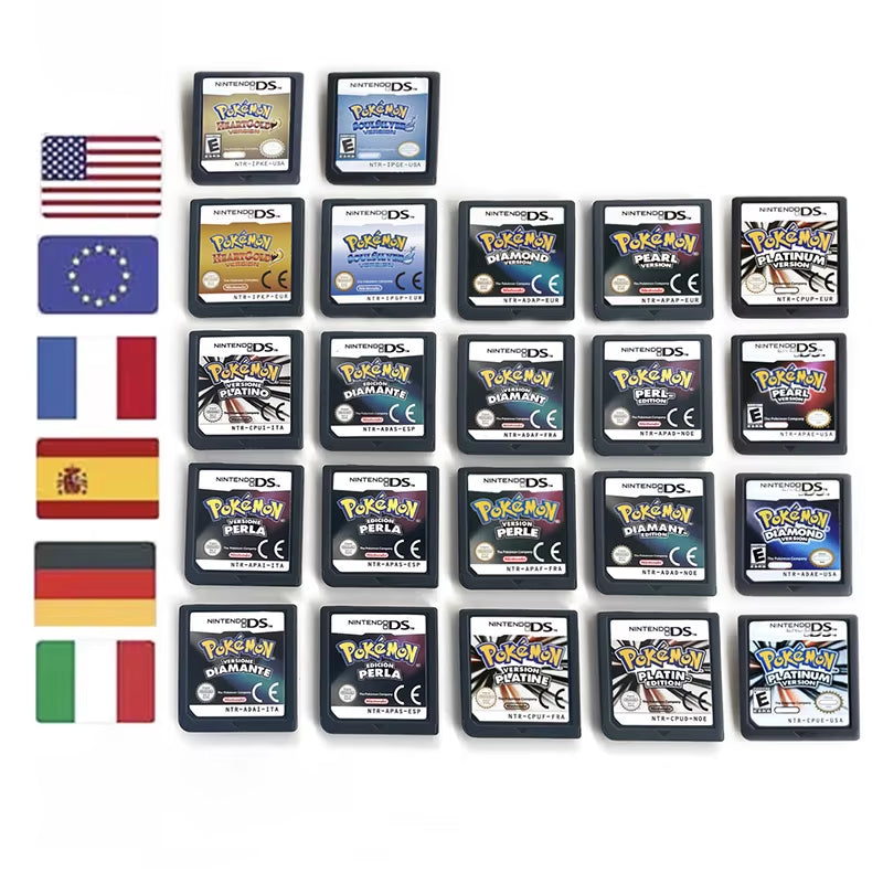 USA EUR NOE ESP ITA FRA Version Pokemon Heartgold Soulsilver Platinum Diamond Pearl Video Game Cardride for DS 2DS 3DS Console