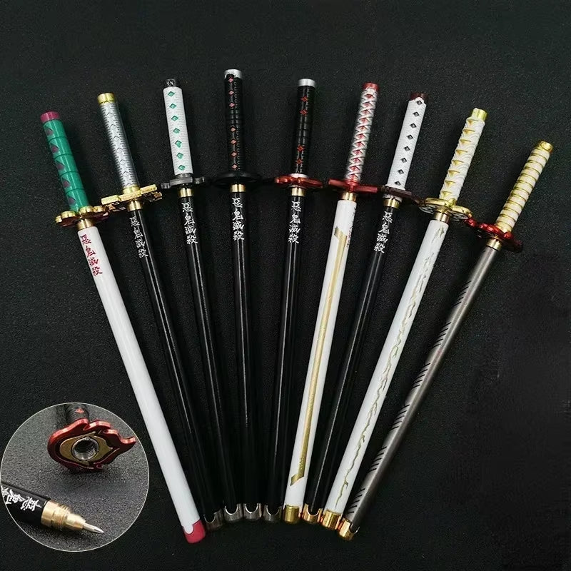 New Styles Japan Anime Demon Model Gel Pen 0.5Mm Black Refill with Pen Rack Cosplay Prop Kid No Package Gift Slayer Sword