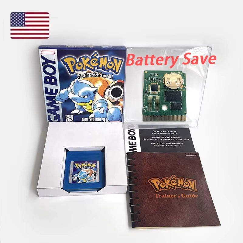 Battery save Cart Pokemon Crystal Gold Blue Green Red Silver Yellow Inner Tray Option Game Cartridge Manual in Box for GBC
