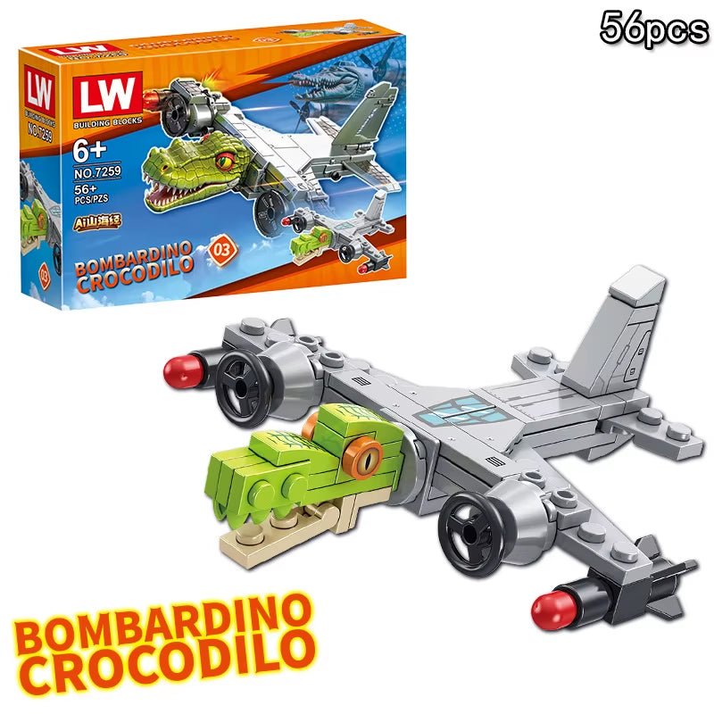 Italian Brainrot Animals Tung Tung Tung Sahur Building Blocks Tralalelo Tralala Shark Brickstoy Gift for Children Kids Blind Box
