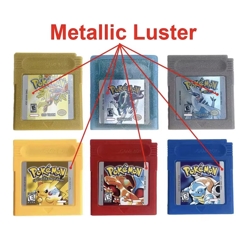 Battery save Cart Pokemon Crystal Gold Blue Green Red Silver Yellow Inner Tray Option Game Cartridge Manual in Box for GBC