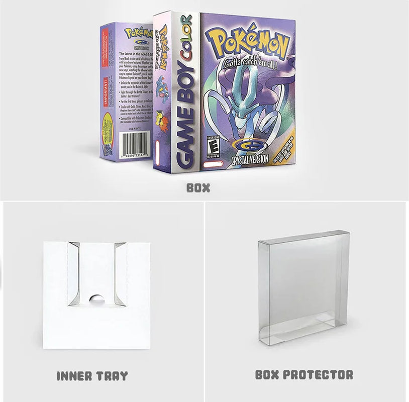 Battery save Cart Pokemon Crystal Gold Blue Green Red Silver Yellow Inner Tray Option Game Cartridge Manual in Box for GBC