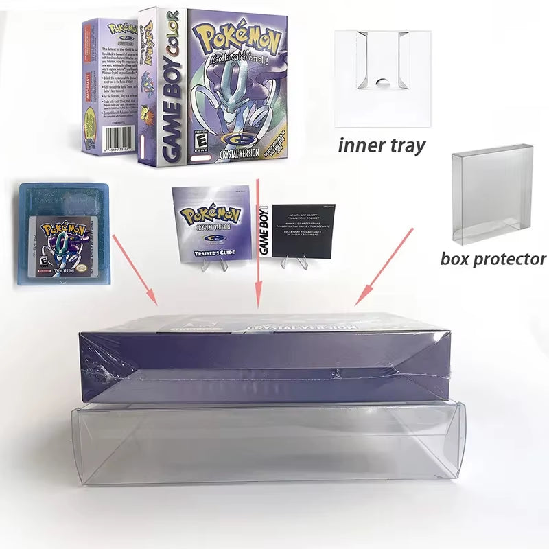 Battery save Cart Pokemon Crystal Gold Blue Green Red Silver Yellow Inner Tray Option Game Cartridge Manual in Box for GBC