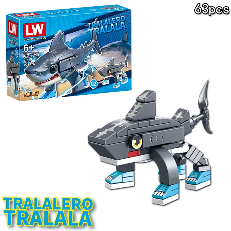 Italian Brainrot Animals Tung Tung Tung Sahur Building Blocks Tralalelo Tralala Shark Brickstoy Gift for Children Kids Blind Box