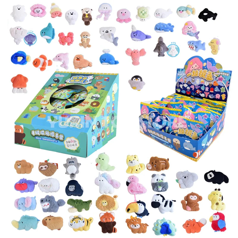 30Pcs/Box Original Small Aquarium Marine Animal Plush Refrigerator Sticker Blind Box Cute Magnetic Sticker Kawaii Plushies Toy