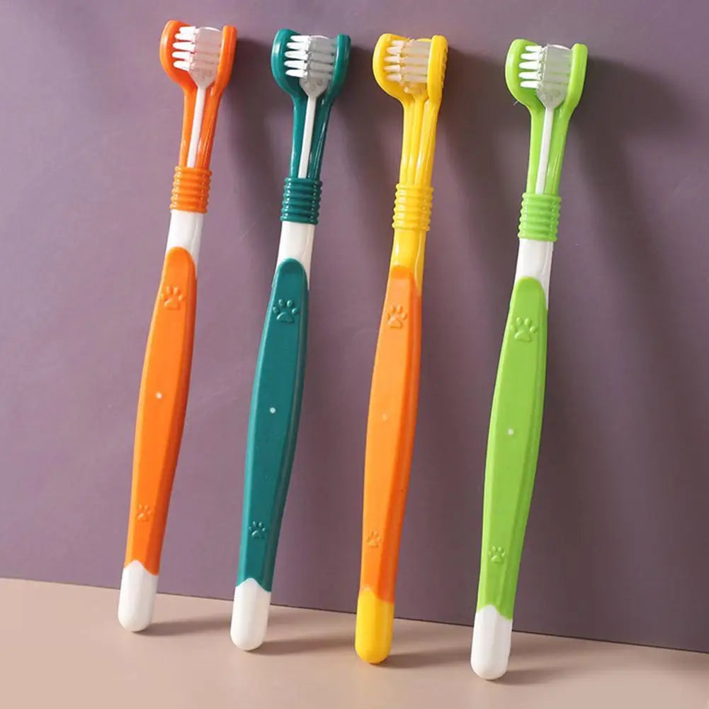 Cepillo Dental de Tres Cabezas para Mascotas – Limpieza Profunda y Suave para Perros y Gatos