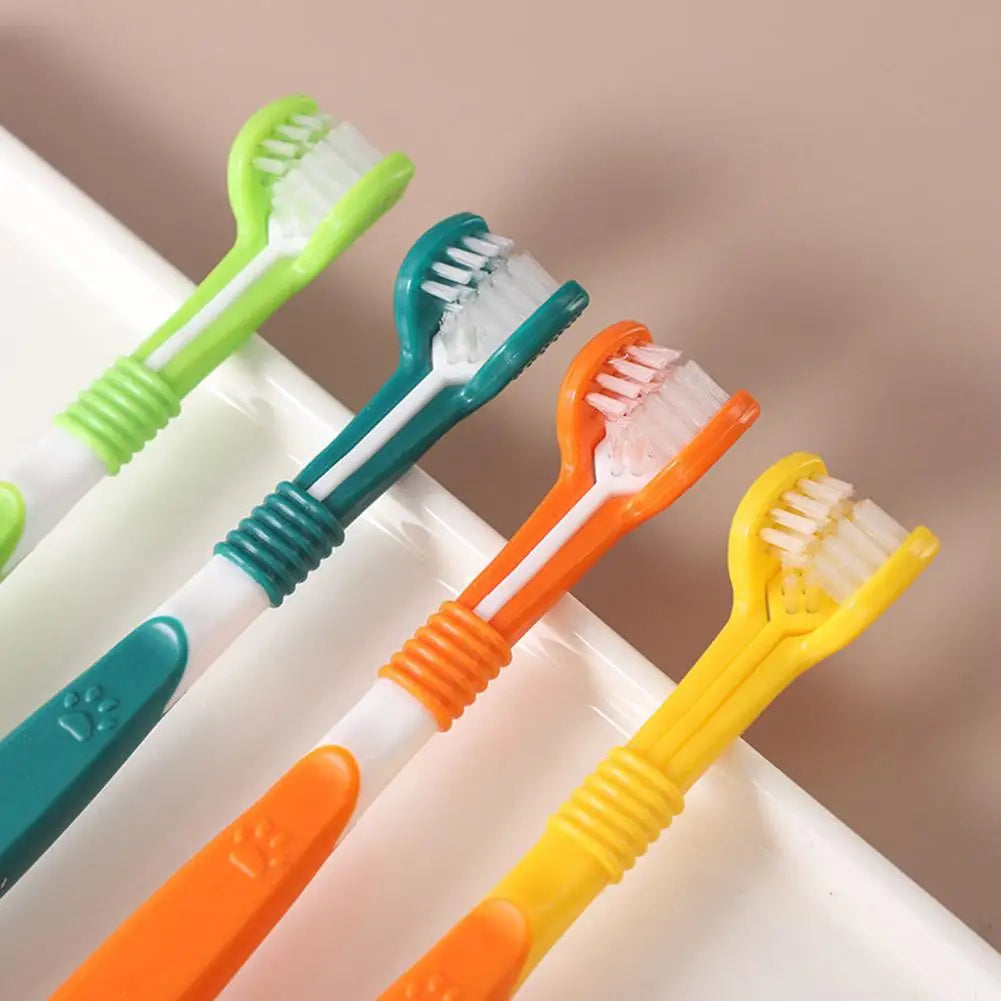 Cepillo Dental de Tres Cabezas para Mascotas – Limpieza Profunda y Suave para Perros y Gatos
