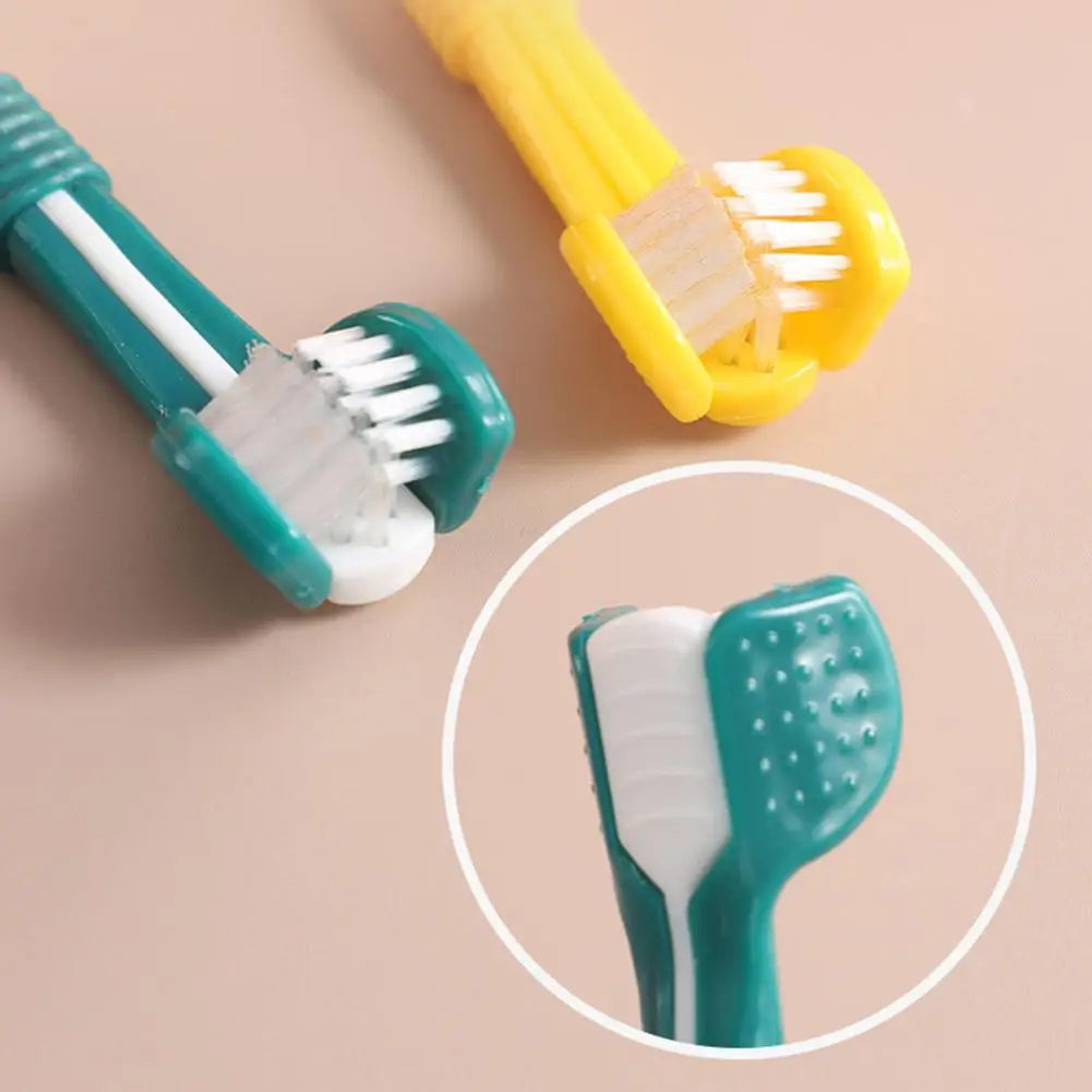 Cepillo Dental de Tres Cabezas para Mascotas – Limpieza Profunda y Suave para Perros y Gatos