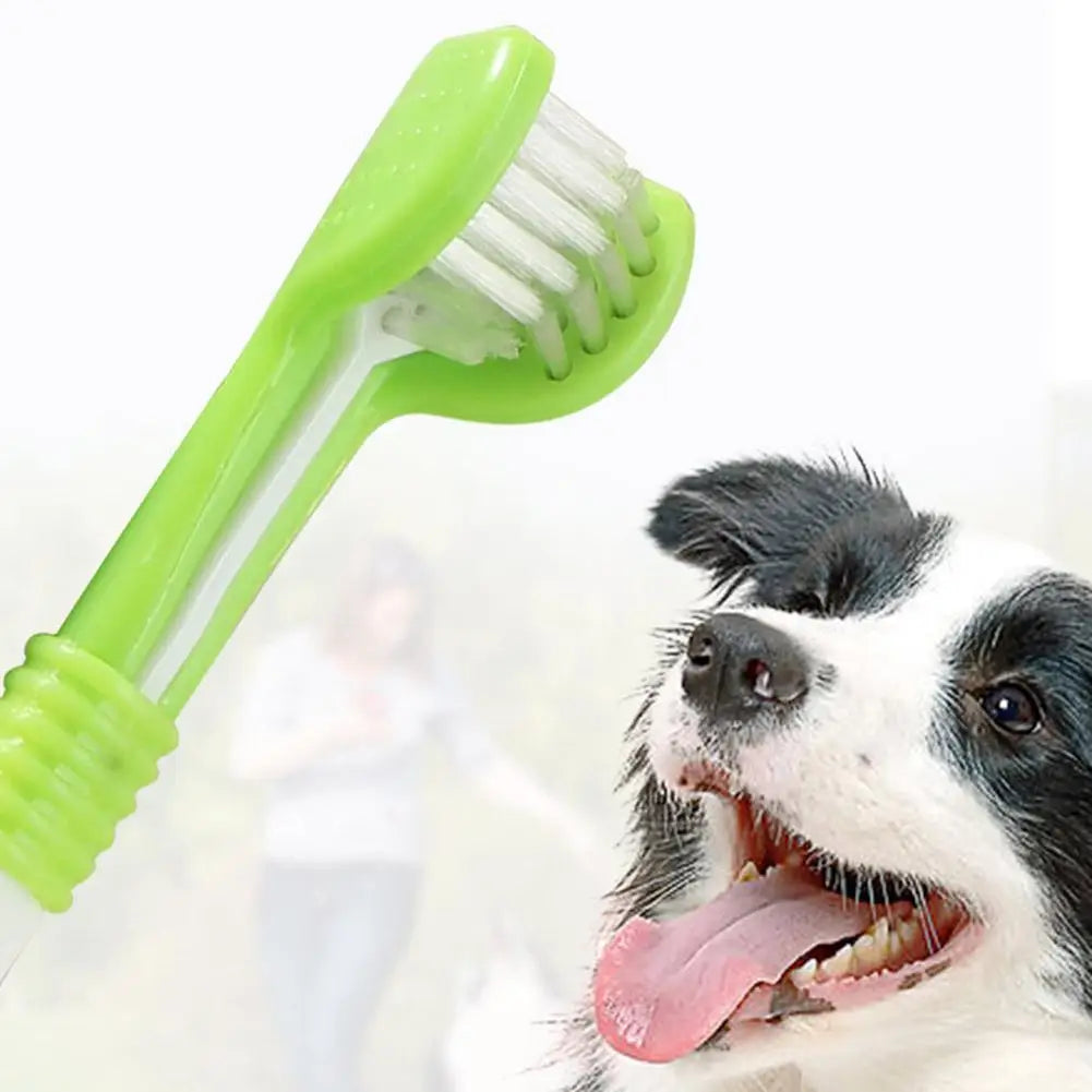 Cepillo Dental de Tres Cabezas para Mascotas – Limpieza Profunda y Suave para Perros y Gatos