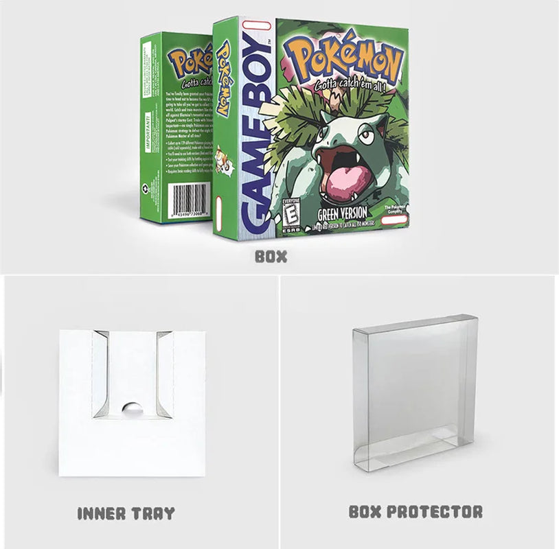 Battery save Cart Pokemon Crystal Gold Blue Green Red Silver Yellow Inner Tray Option Game Cartridge Manual in Box for GBC