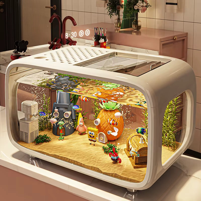 Light Luxury Fish Tank Simple Advanced with Cover Transparent Living Room Ecological Tank Decorative Furniture Aquarium Supplies