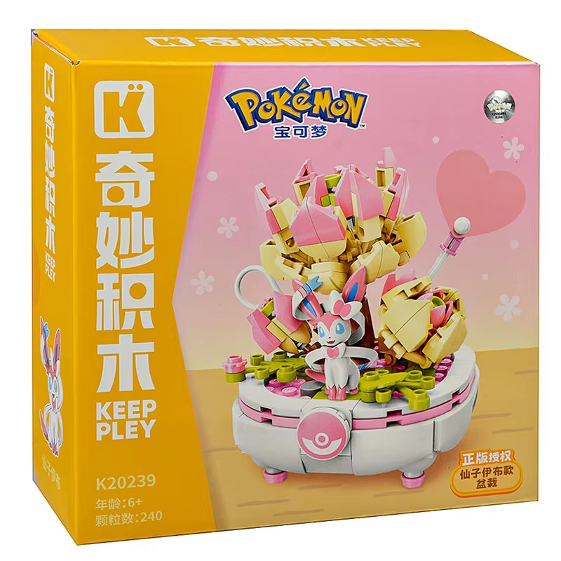 New Original Pokemon Anime Figure Model Pikachu Sylveon Togepi Building Block Toys Home Decoration Plant Potted Flower Brick Toy