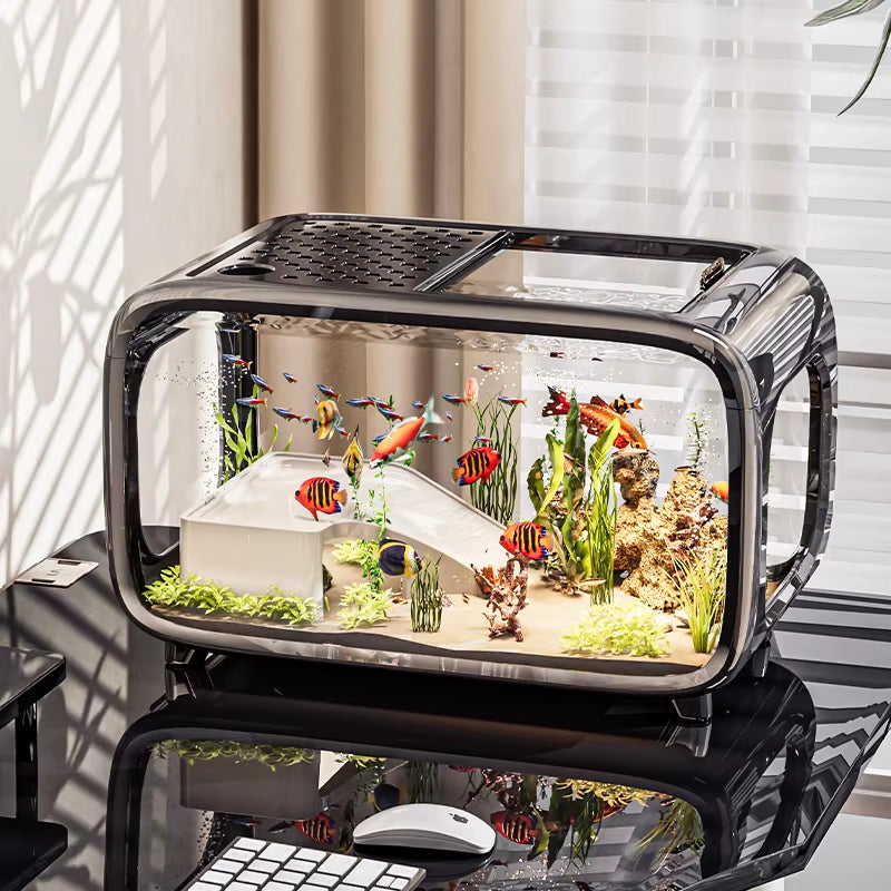 Light Luxury Fish Tank Simple Advanced with Cover Transparent Living Room Ecological Tank Decorative Furniture Aquarium Supplies