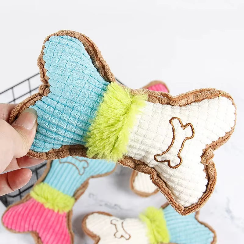 1Pc Dog Squeaky Toys, Bones Plush Dogs Chew Toy for Small Medium Breed Puppy Aggressive Chewer Pets Puppy Playing Cleaning Teeth