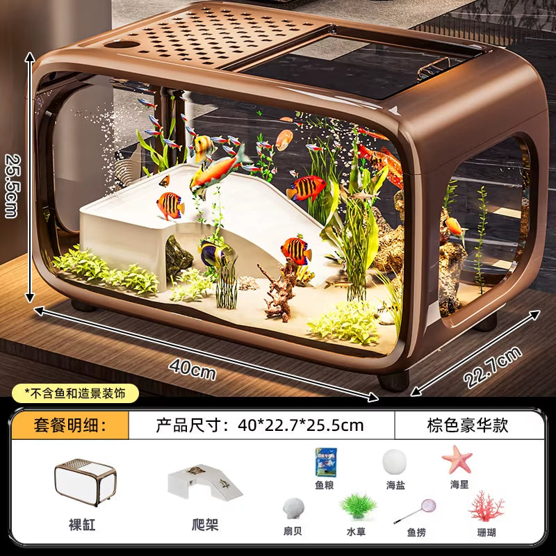 Light Luxury Fish Tank Simple Advanced with Cover Transparent Living Room Ecological Tank Decorative Furniture Aquarium Supplies