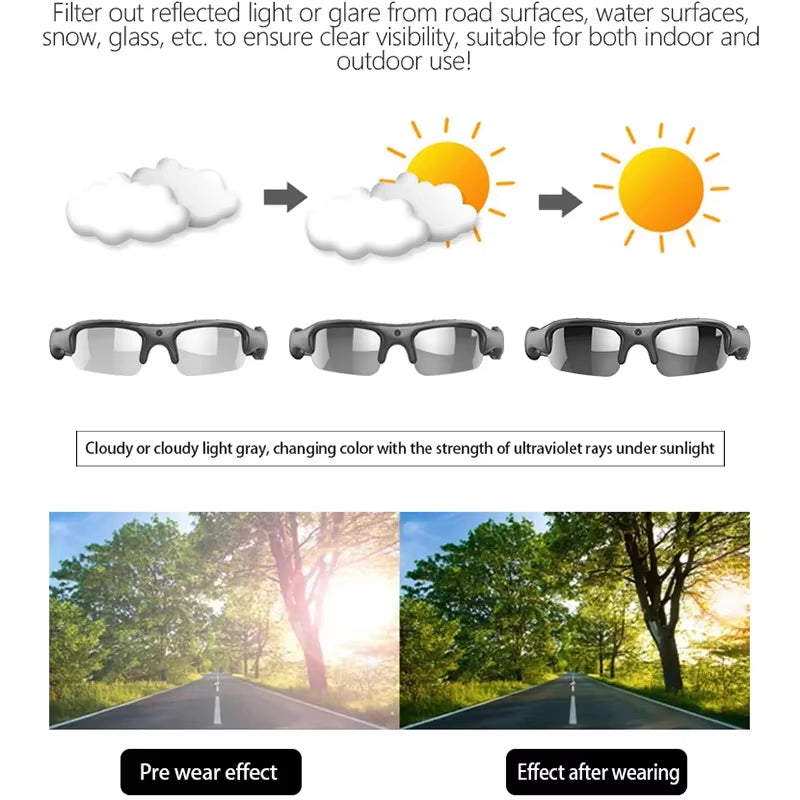 1080P HD Video Recorder WIFI APP Outdoor Sports DV Camera, Smart Glasses, Wide Angle 170° Camera, Sports Camera, Riding, Skiing