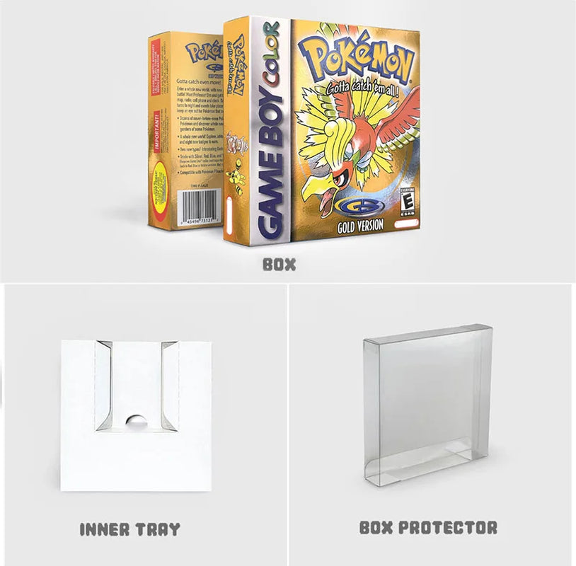Battery save Cart Pokemon Crystal Gold Blue Green Red Silver Yellow Inner Tray Option Game Cartridge Manual in Box for GBC