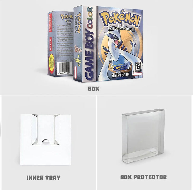 Battery save Cart Pokemon Crystal Gold Blue Green Red Silver Yellow Inner Tray Option Game Cartridge Manual in Box for GBC