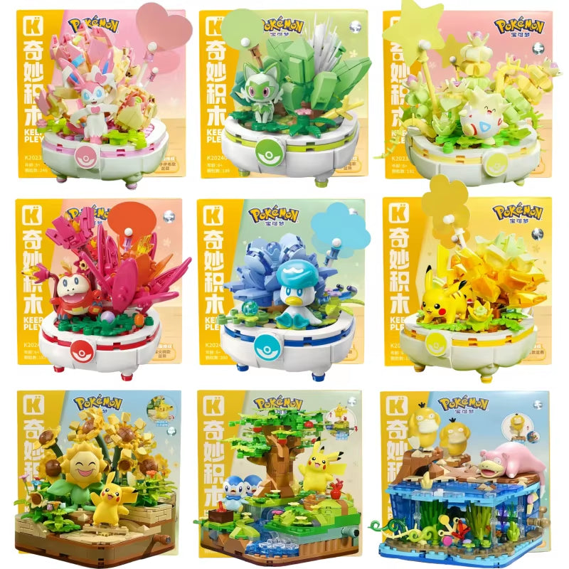 New Original Pokemon Anime Figure Model Pikachu Sylveon Togepi Building Block Toys Home Decoration Plant Potted Flower Brick Toy