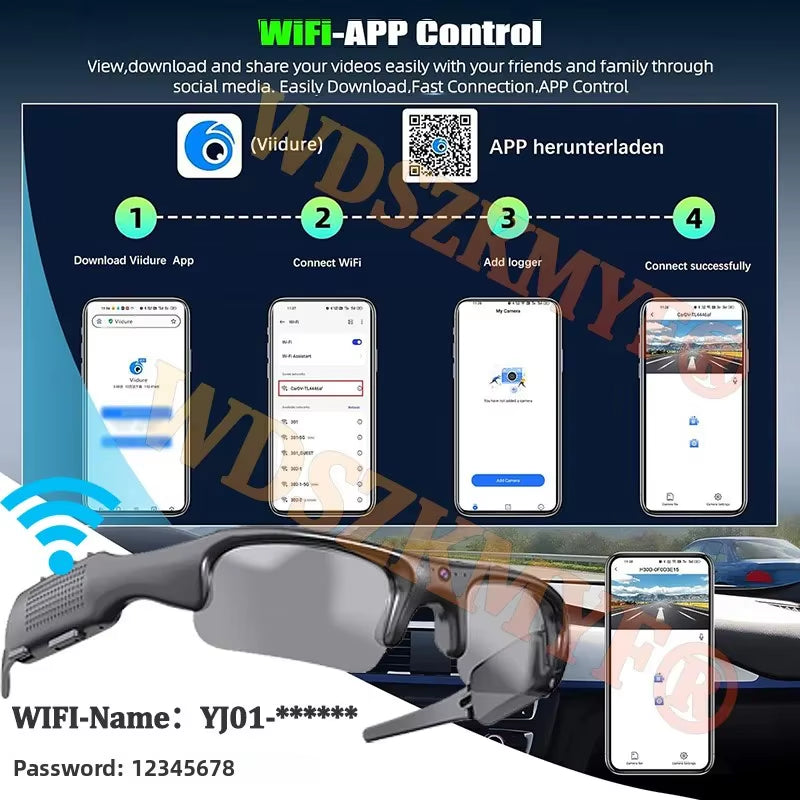 1080P HD Video Recorder WIFI APP Outdoor Sports DV Camera, Smart Glasses, Wide Angle 170° Camera, Sports Camera, Riding, Skiing