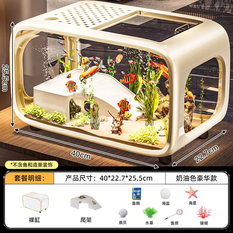 Light Luxury Fish Tank Simple Advanced with Cover Transparent Living Room Ecological Tank Decorative Furniture Aquarium Supplies